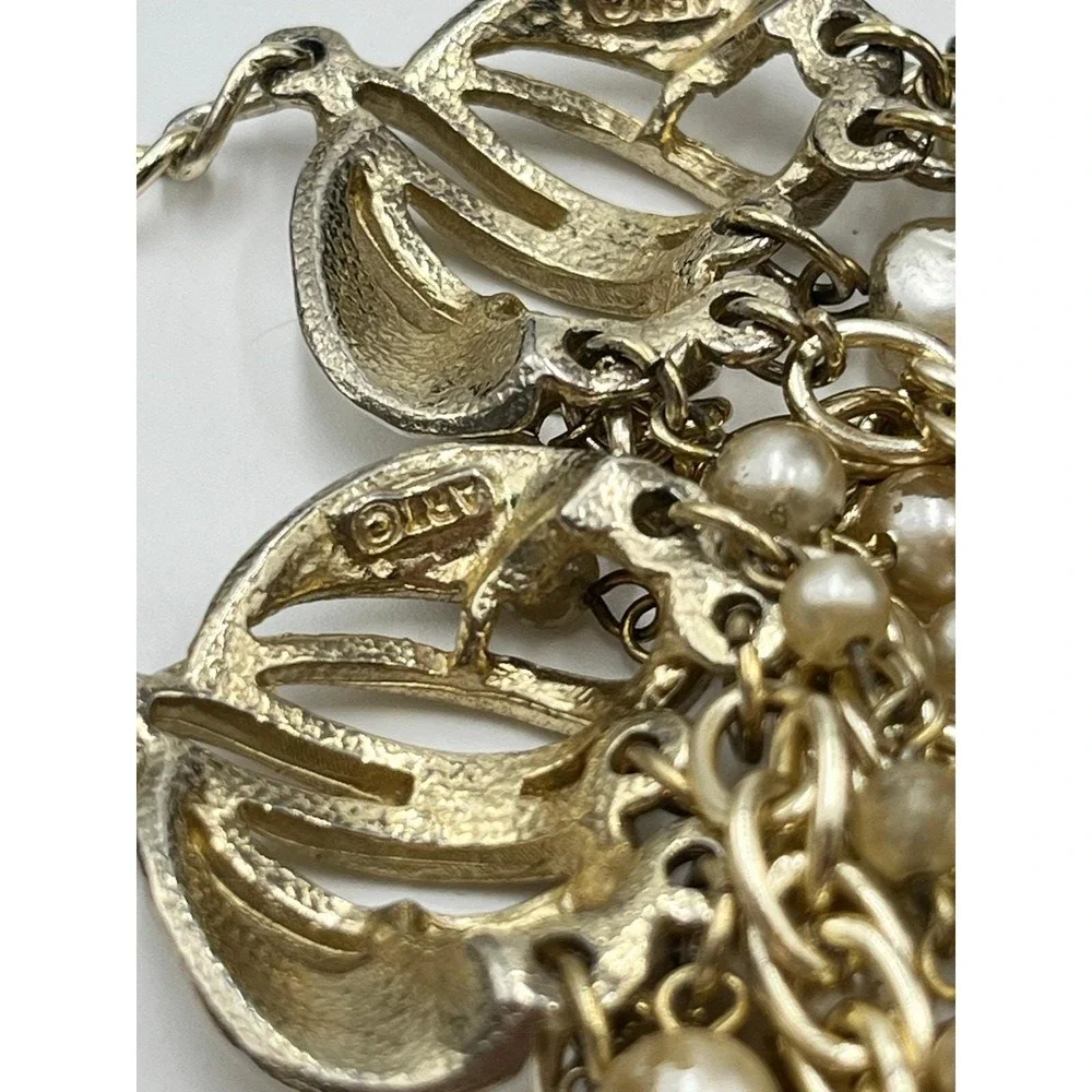 Arthur Pepper ART VintageGold‎ Pearl Red Glass 9 Multi-Strand Statement Necklace